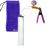 Ultima Brass Purple Penis Pump | Rubber Grip, Clear Hose + Protected Gauge | 12" x 2.3" Thick-Walled Cylinder