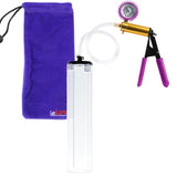 Ultima Brass Purple Penis Pump | Rubber Grip, Clear Hose + Protected Gauge | 12" x 2.5" Thick-Walled Cylinder