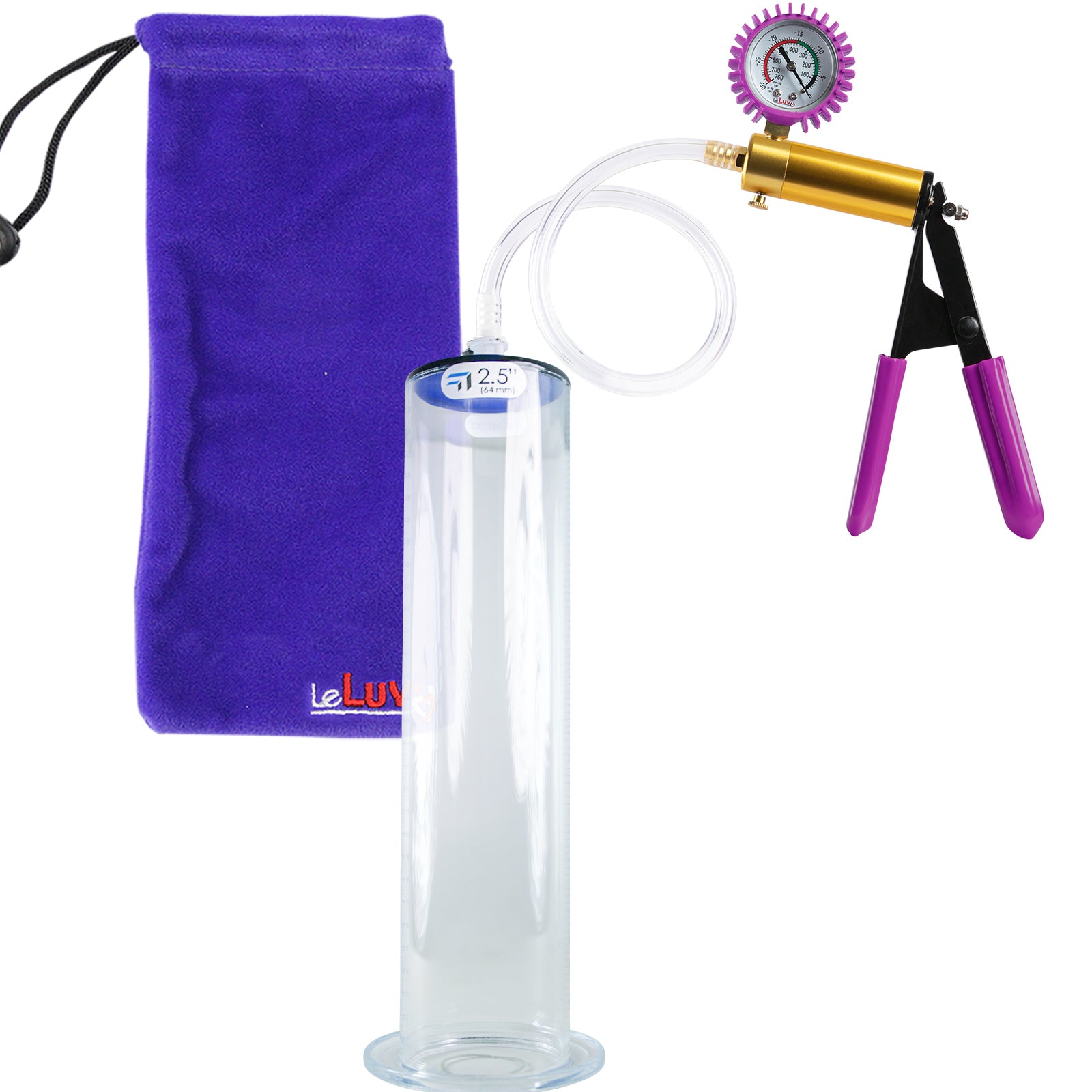 ULTIMA Purple Penis Pump Rubber Grips, Clear Hose with Gauge & Cover 12" Length - 2.50" Diameter Wide Flange Cylinder