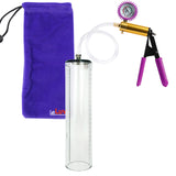 Ultima Brass Purple Penis Pump | Rubber Grip, Clear Hose + Protected Gauge | 12" x 2.7" Thick-Walled Cylinder