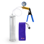 Ultima Brass Blue Rubber Grip, Clear Hose | Penis Pump + Protected Gauge | 12" x 2.75"