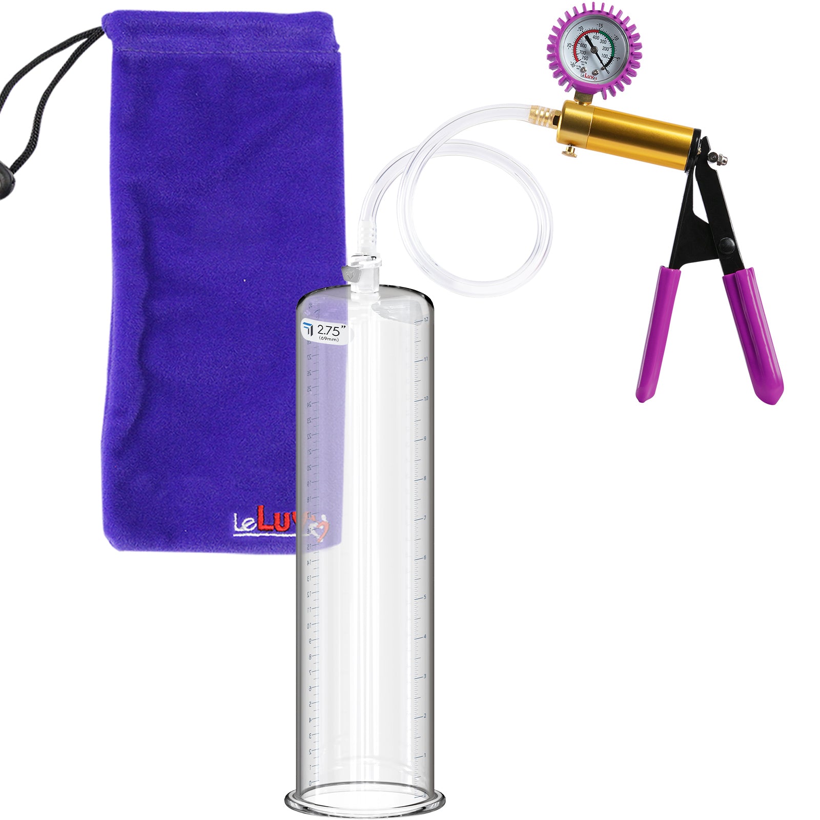 ULTIMA Purple Penis Pump Rubber Grips, Clear Hose + Gauge & Cover 12" Length 2.75" Diameter