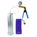 Ultima Brass Blue Rubber Grip, Clear Hose | Penis Pump + Protected Gauge | 12" x 3.00"
