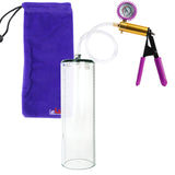 Ultima Brass Purple Penis Pump | Rubber Grip, Clear Hose + Protected Gauge | 12" x 3.1" Thick-Walled Cylinder