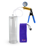 Ultima Brass Blue Rubber Grip, Clear Hose | Penis Pump + Protected Gauge | 9" x 3.70"
