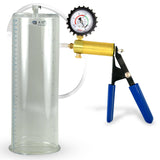 Ultima Brass Blue Rubber Grip, Clear Hose | Penis Pump + Protected Gauge | 12" x 4.10" Cylinder 