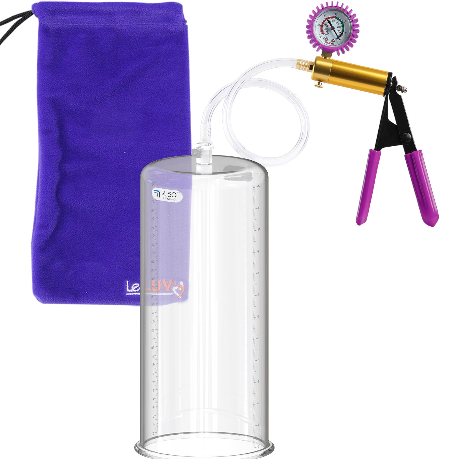 ULTIMA Purple Penis Pump Rubber Grips, Clear Hose + Gauge & Cover 9" Length 4.50" Diameter