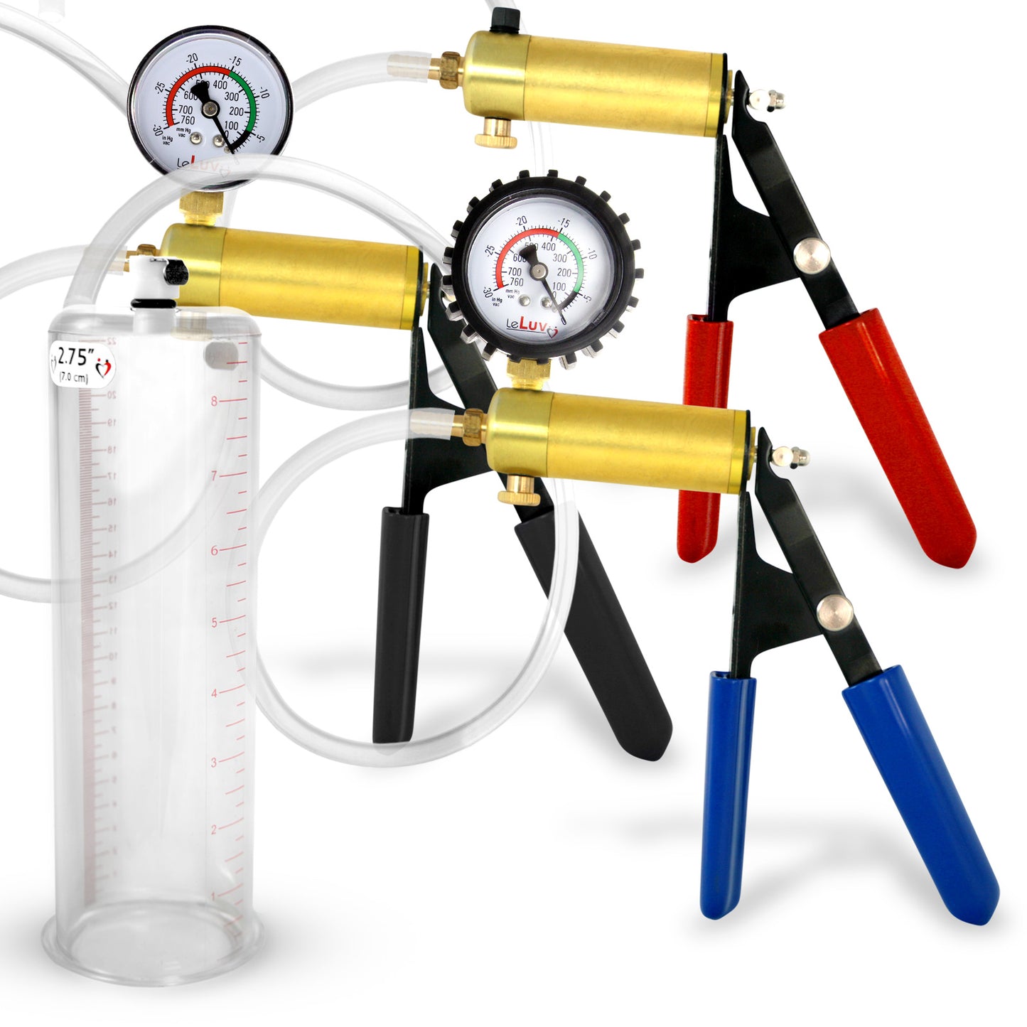 LeLuv® Ultima Penis Pump - Rubber Grips, Clear Hose with Round Flange Cylinder - Choose Length & Diameter