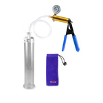 Ultima Brass Blue Rubber Grip, Clear Hose | Penis Pump + Gauge | 9" x 1.75" Cylinder