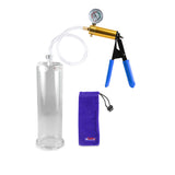 Ultima Brass Blue Rubber Grip, Clear Hose | Penis Pump + Gauge | 9" x 2.875" Cylinder