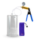 Ultima Brass Blue Rubber Grip, Clear Hose | Penis Pump + Gauge | 9" x 5.00" Cylinder 