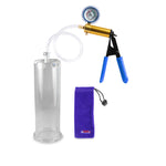 Ultima Brass Blue Rubber Grip, Clear Hose | Penis Pump + Protected Gauge | 9" x 3.00"