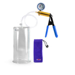 Ultima Brass Blue Rubber Grip, Clear Hose | Penis Pump + Protected Gauge | 9" x 4.50" Cylinder 