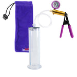 LeLuv® Brass Ultima Penis Pump - Purple Rubber Grips, Clear Hose with Wide Flange Cylinder - Choose Length & Diameter
