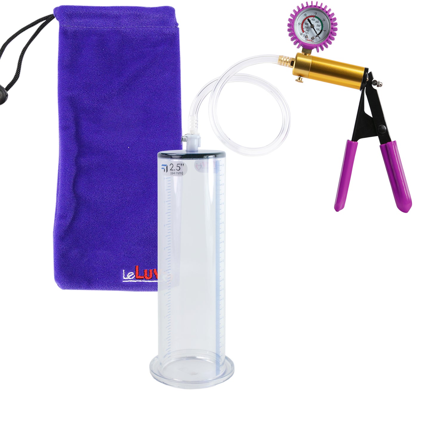 ULTIMA Purple Penis Pump Rubber Grips, Clear Hose with Gauge & Cover 9" Length - 2.50" Diameter Wide Flange Cylinder
