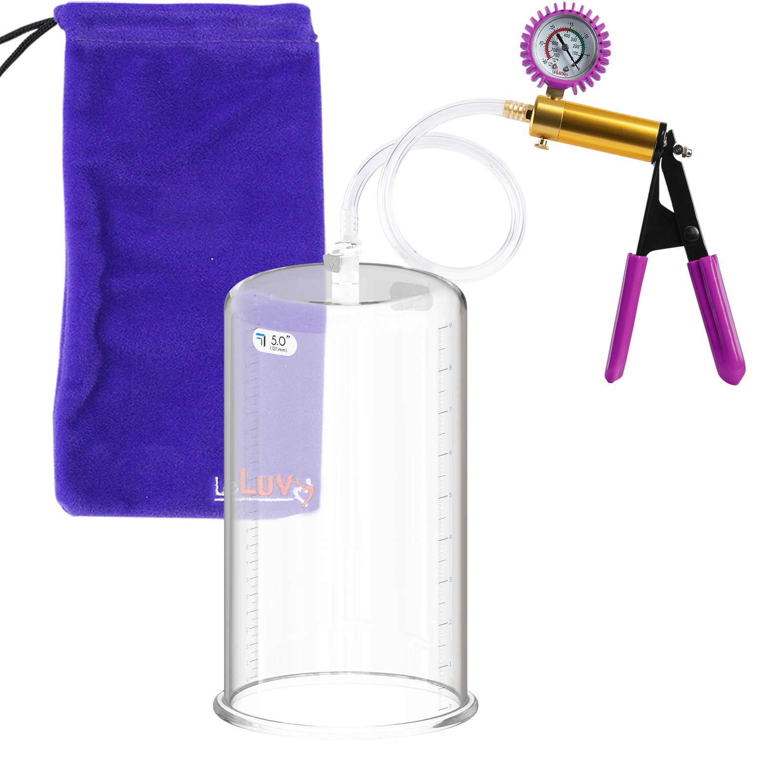 ULTIMA Purple Penis Pump Rubber Grips, Clear Hose + Gauge & Cover 9" Length 5.00" Diameter