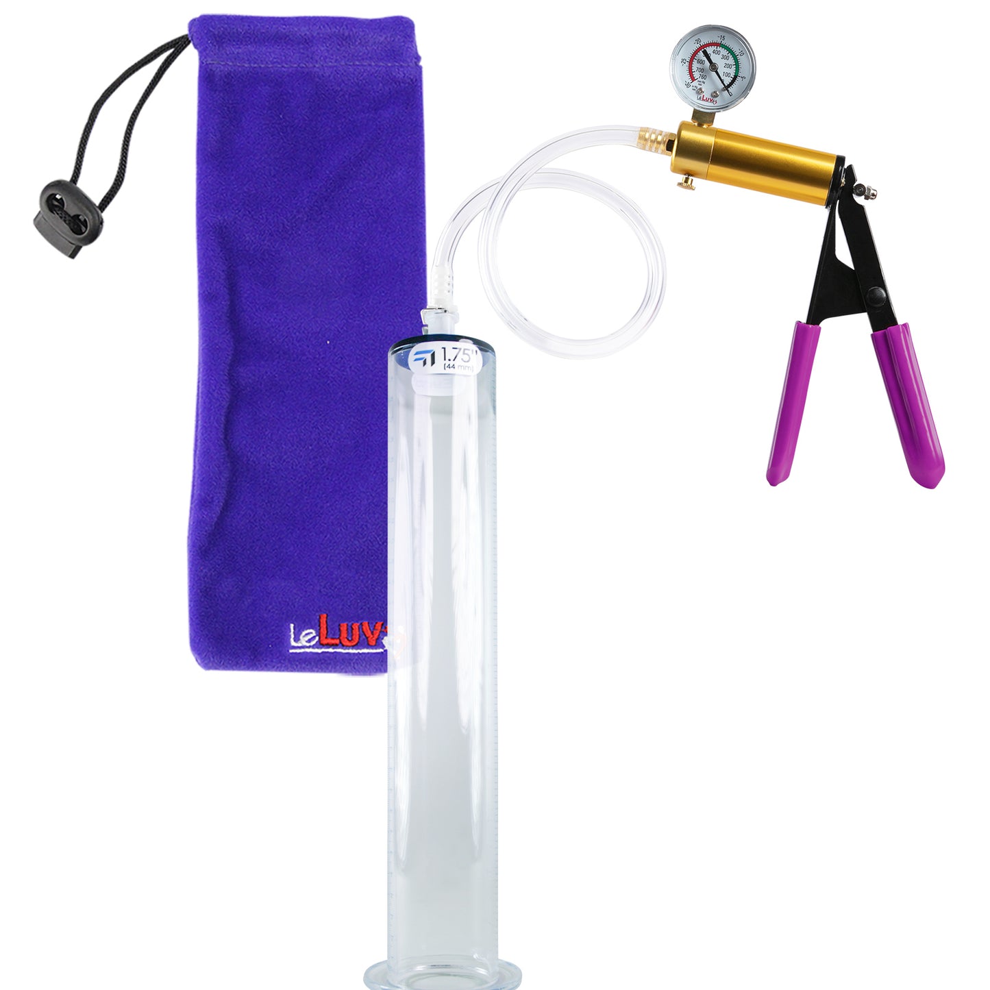 ULTIMA Purple Penis Pump Rubber Grips, Clear Hose with Gauge 12" Length - 1.75" Diameter Wide Flange Cylinder