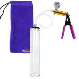Ultima Brass Purple Penis Pump | Rubber Grip, Clear Hose + Gauge | 12" x 2.3" Thick-Walled Cylinder