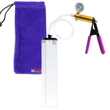 Ultima Brass Purple Penis Pump | Rubber Grip, Clear Hose + Gauge | 12" x 2.5" Thick-Walled Cylinder