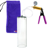 Ultima Brass Purple Penis Pump | Rubber Grip, Clear Hose + Gauge | 12" x 3.1" Thick-Walled Cylinder