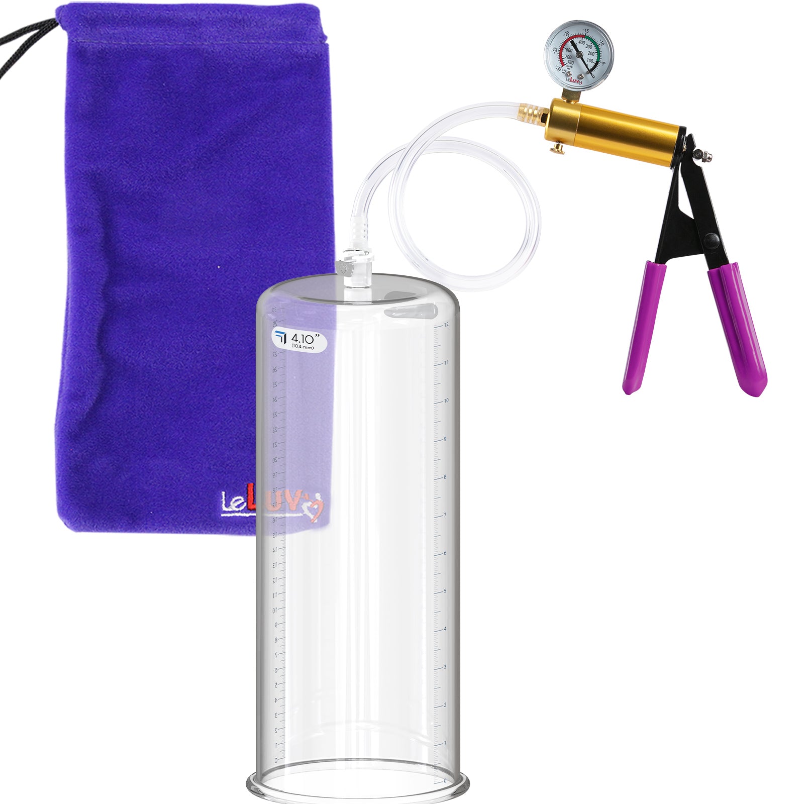 ULTIMA Purple Penis Pump Rubber Grips, Clear Hose with Gauge 12" x 4.10" Cylinder Diameter