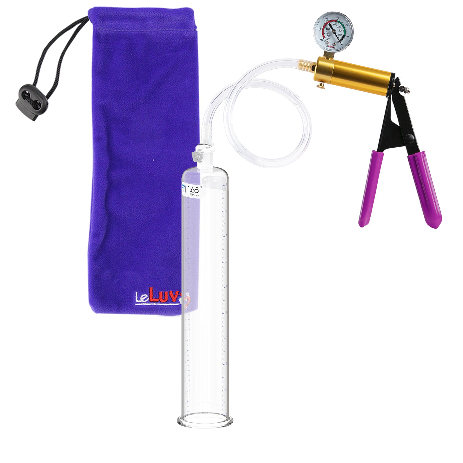 ULTIMA Purple Penis Pump Rubber Grips, Clear Hose with Gauge  1.65" Cylinder Diameter
