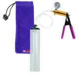 Ultima Brass Purple Penis Pump | Rubber Grip, Clear Hose + Gauge | 9" x 1.7" Thick-Walled Cylinder