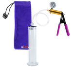 ULTIMA Purple Penis Pump Rubber Grips, Clear Hose with Gauge 9" Length - 1.75" Diameter Wide Flange Cylinder