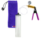 Ultima Brass Purple Penis Pump | Rubber Grip, Clear Hose + Gauge | 9" x 1.9" Thick-Walled Cylinder