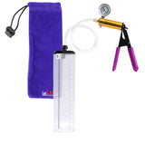 Ultima Brass Purple Penis Pump | Rubber Grip, Clear Hose + Gauge | 9" x 2.1" Thick-Walled Cylinder