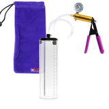 Ultima Brass Purple Penis Pump | Rubber Grip, Clear Hose + Gauge | 9" x 2.5" Thick-Walled Cylinder