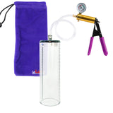 Ultima Brass Purple Penis Pump | Rubber Grip, Clear Hose + Gauge | 9" x 2.7" Thick-Walled Cylinder