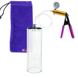 Ultima Brass Purple Penis Pump | Rubber Grip, Clear Hose + Gauge | 9" x 2.9" Thick-Walled Cylinder