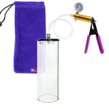 Ultima Brass Purple Penis Pump | Rubber Grip, Clear Hose + Gauge | 9" x 3.1" Thick-Walled Cylinder