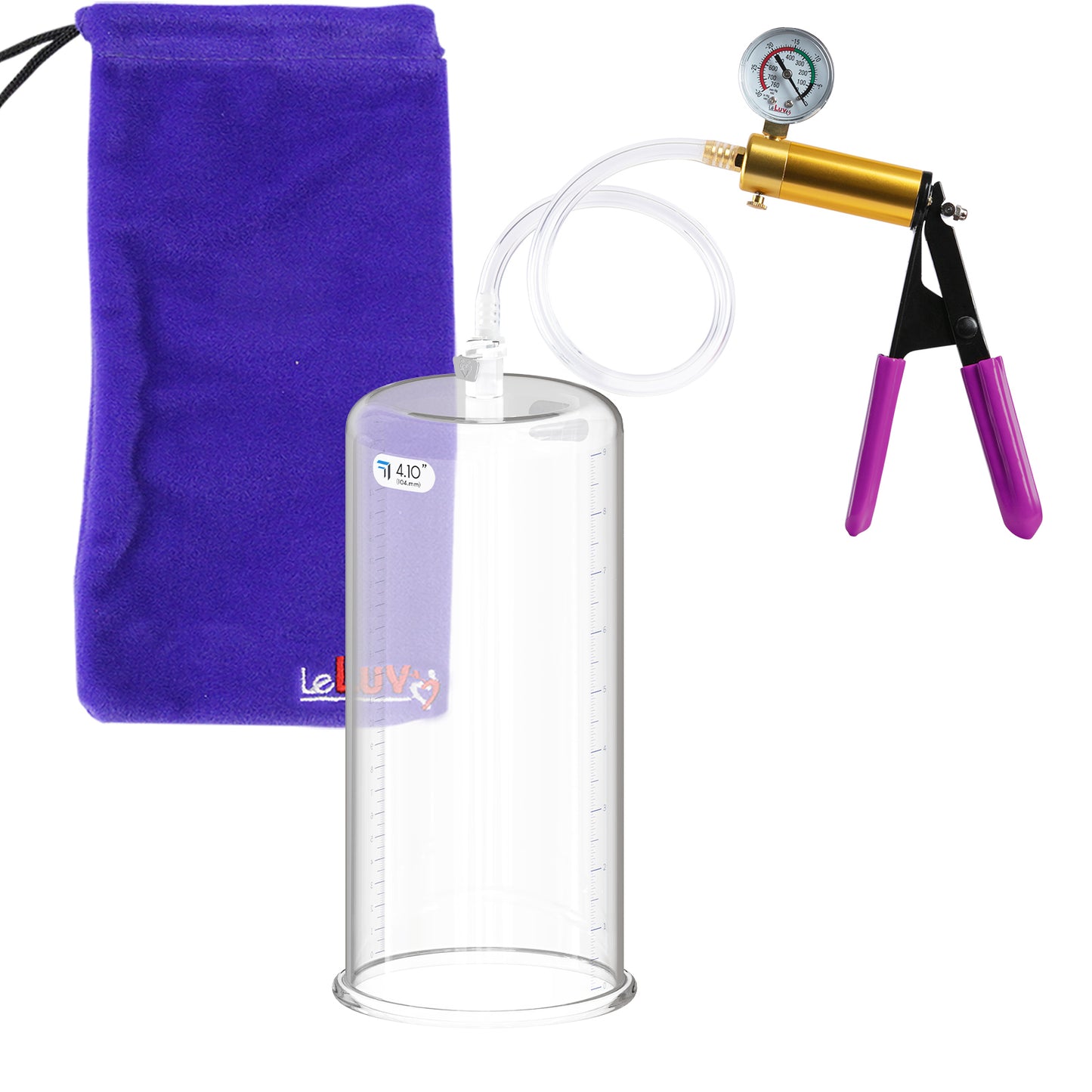 ULTIMA Purple Penis Pump Rubber Grips, Clear Hose with Gauge  4.10" Cylinder Diameter