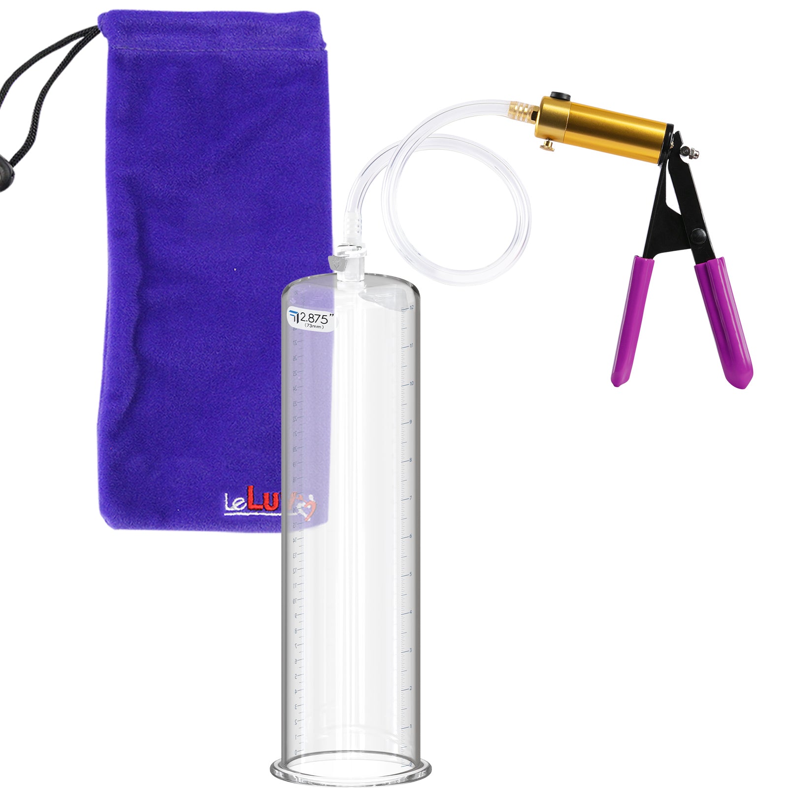 ULTIMA Purple Penis Pump Rubber Grips, Clear Hose 12" Length - 2.875" Cylinder Diameter