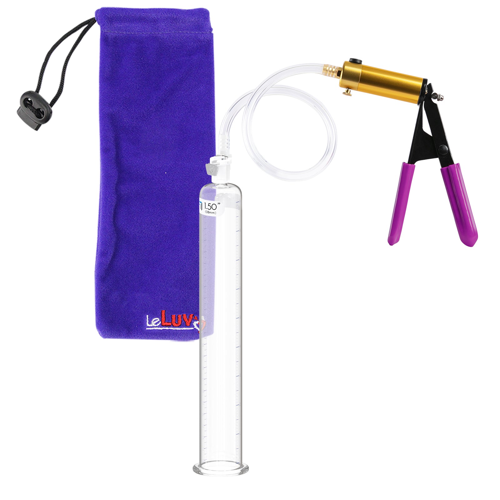 ULTIMA Purple Penis Pump Rubber Grips, Clear Hose 9" Length - 1.50" Cylinder Diameter