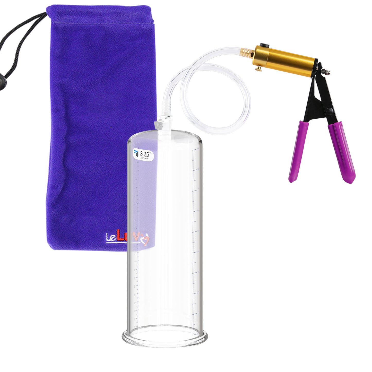 ULTIMA Purple Penis Pump Rubber Grips, Clear Hose 9" Length - 3.25" Cylinder Diameter