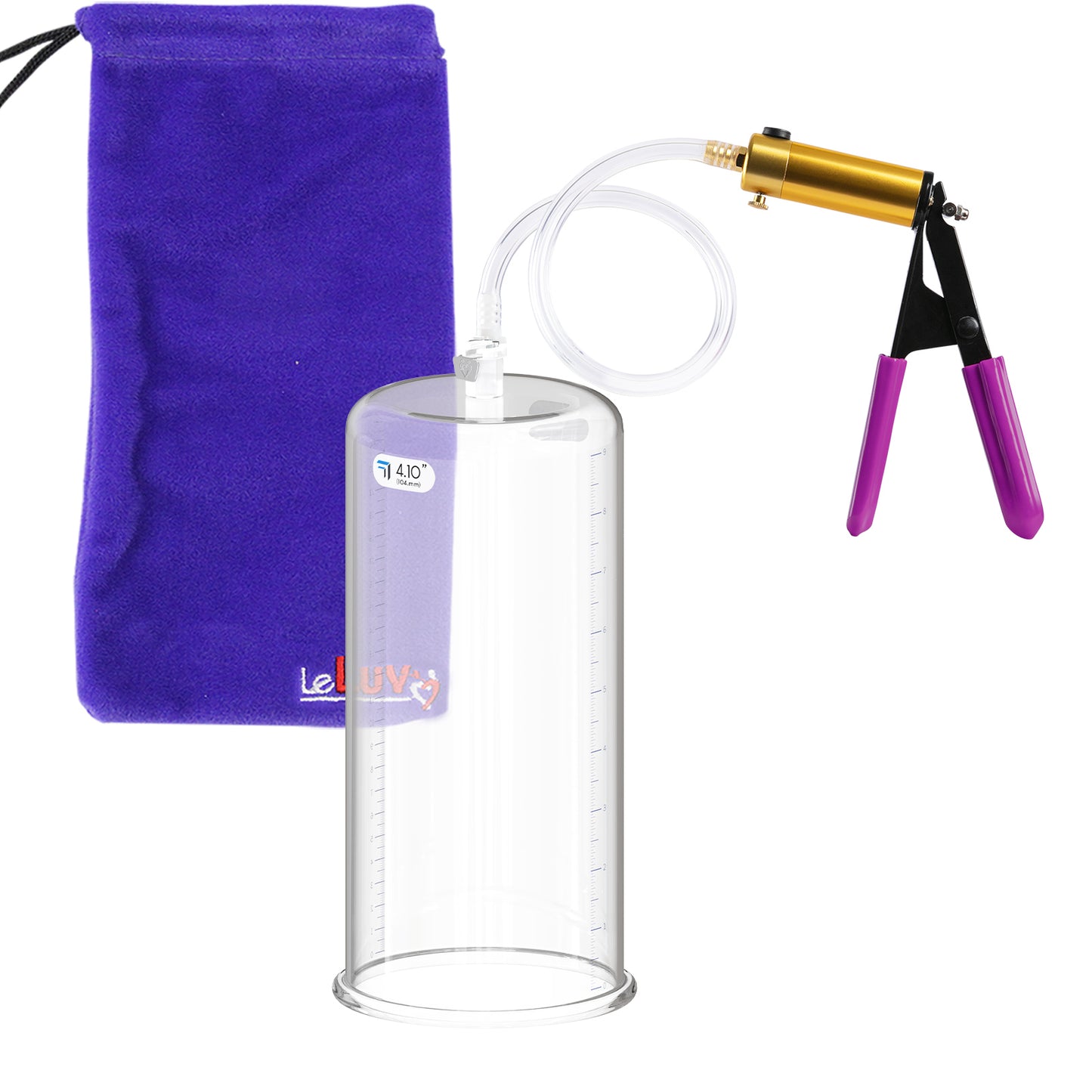 ULTIMA Purple Penis Pump Rubber Grips, Clear Hose 9" Length - 4.10" Cylinder Diameter