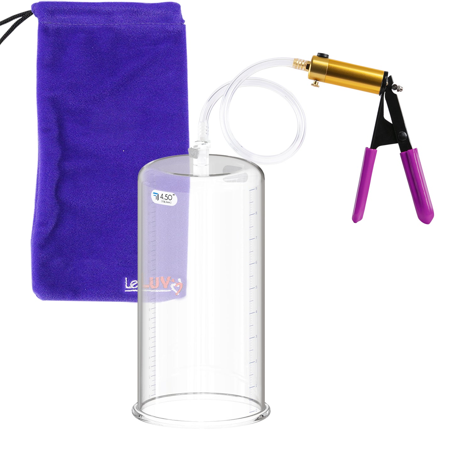 ULTIMA Purple Penis Pump Rubber Grips, Clear Hose 9" Length - 4.50" Cylinder Diameter