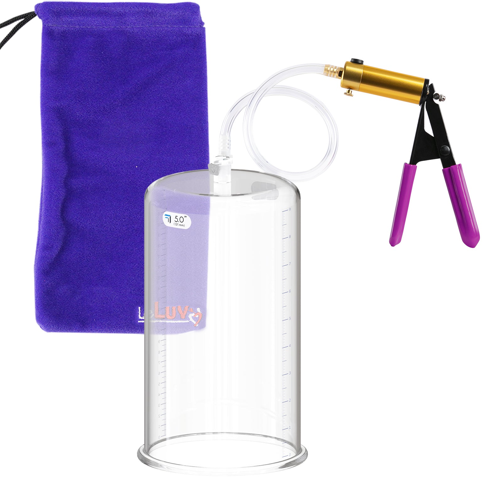ULTIMA Purple Penis Pump Rubber Grips, Clear Hose 9" Length - 5.00" Cylinder Diameter