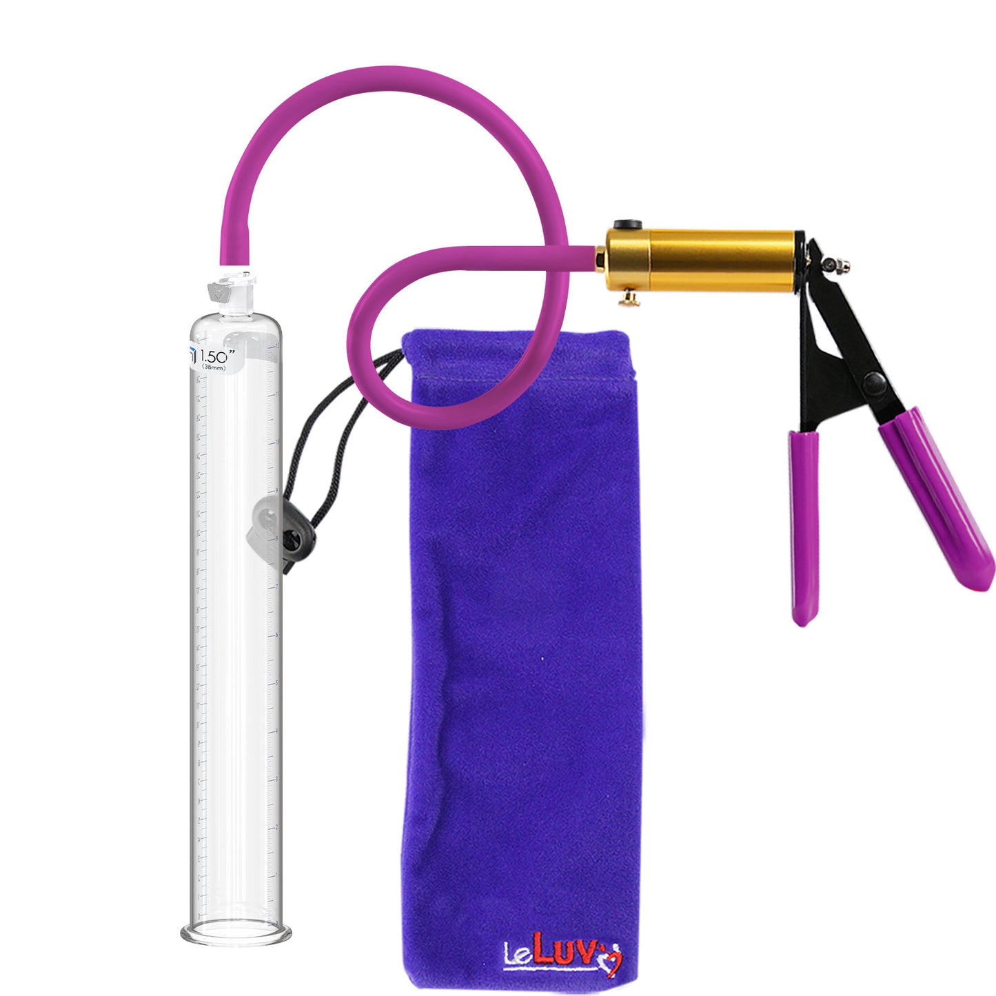 Ultima Brass Purple Penis Pump | Rubber Grip, Silicone Hose | 12" Length - 1.50" Cylinder Diameter