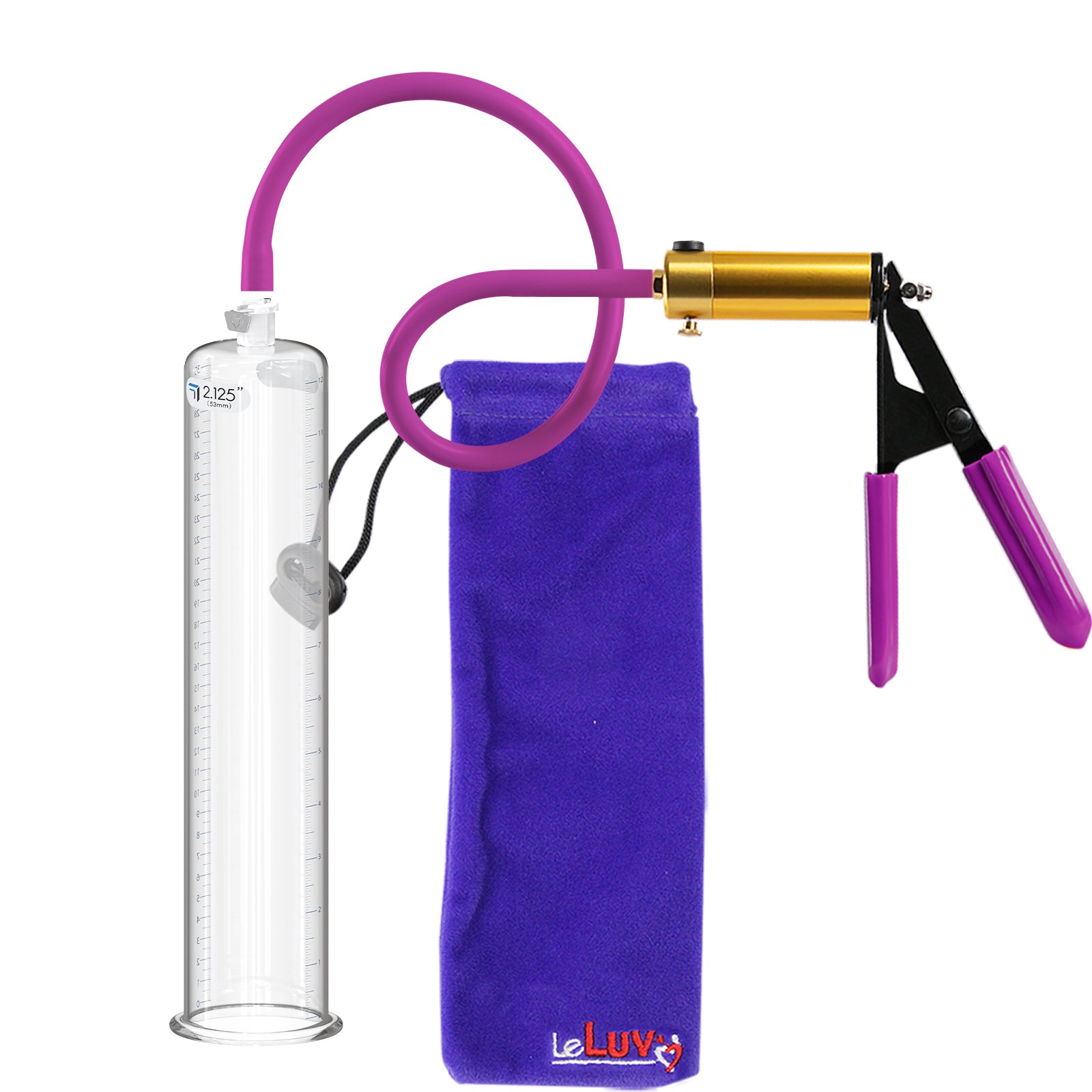 Ultima Brass Purple Penis Pump | Rubber Grip, Silicone Hose | 12" Length - 2.125" Cylinder Diameter