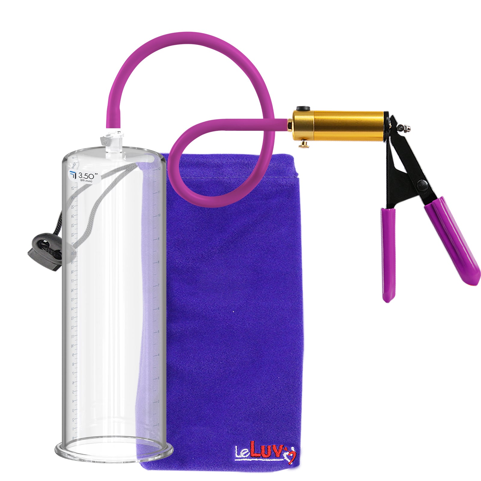 Ultima Brass Purple Penis Pump | Rubber Grip, Silicone Hose | 12" Length - 3.50" Cylinder Diameter