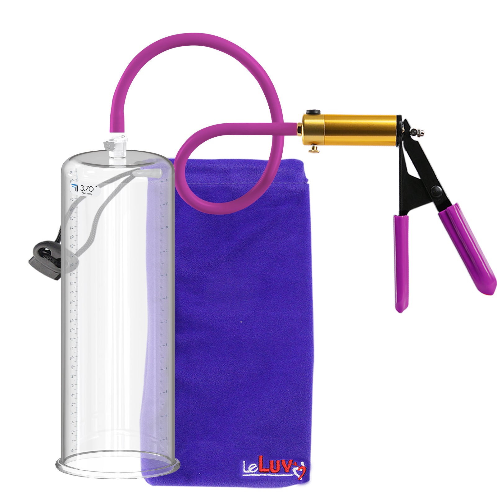 Ultima Brass Purple Penis Pump | Rubber Grip, Silicone Hose | 12" Length - 3.70" Cylinder Diameter