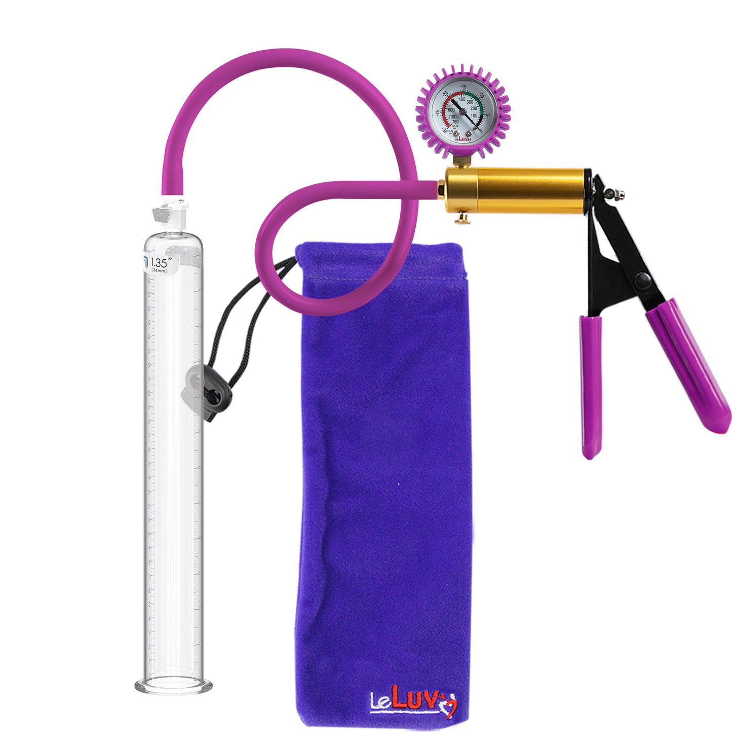 Ultima Brass Purple Penis Pump | Rubber Grip, Silicone Hose + Protected Gauge | 12" 1.35" Cylinder Diameter