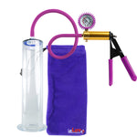 Ultima Brass Purple Penis Pump | Rubber Grip, Silicone Hose + Protected Gauge | 12" Length - 2.50" Diameter WIDE FLANGE Cylinder