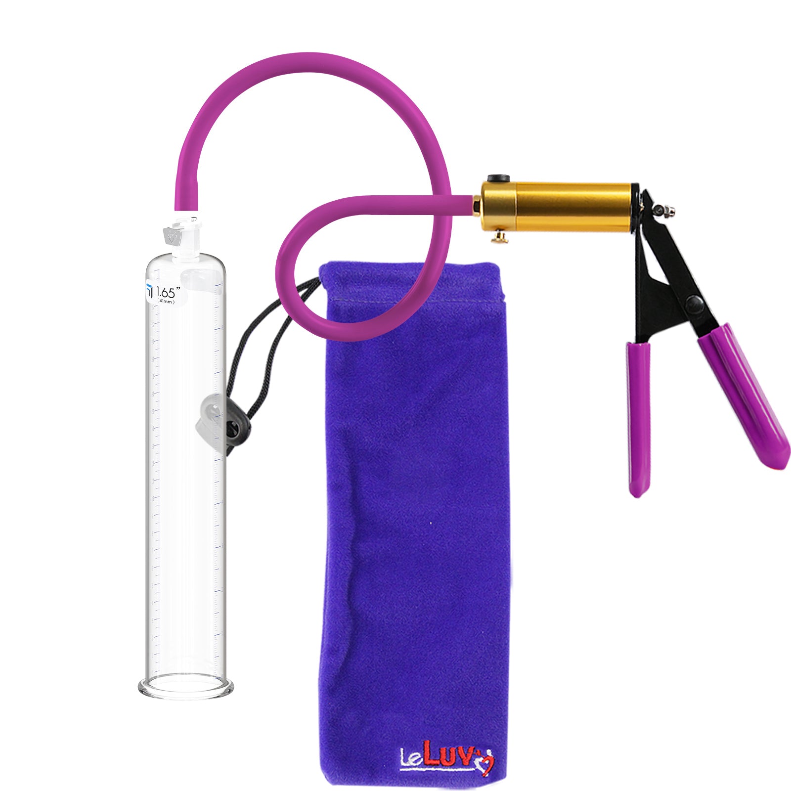 Ultima Brass Purple Penis Pump | Rubber Grip, Silicone Hose | 9" Length - 1.65" Cylinder Diameter