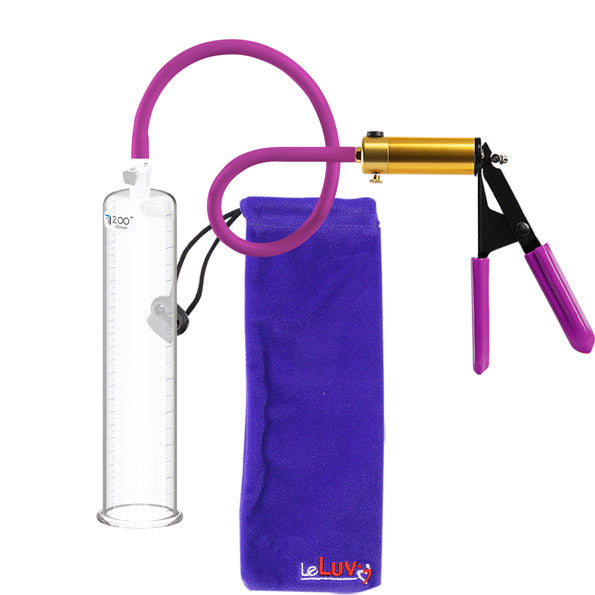 LeLuv® Ultima Penis Pump - Brass Handle with Purple Rubber Grip and Silicone Hose - Round Flange Cylinder