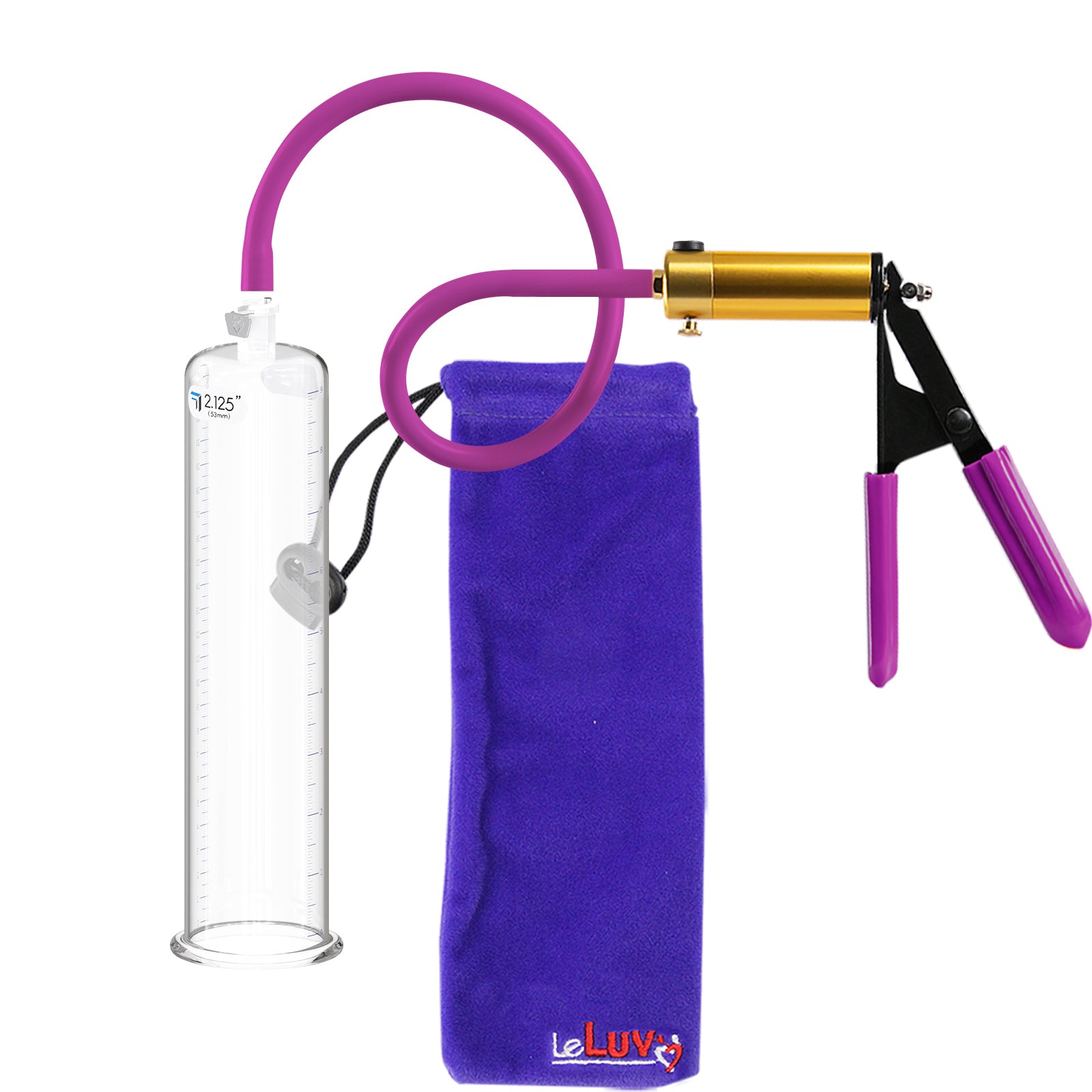 Ultima Brass Purple Penis Pump | Rubber Grip, Silicone Hose | 9" Length - 2.125" Cylinder Diameter